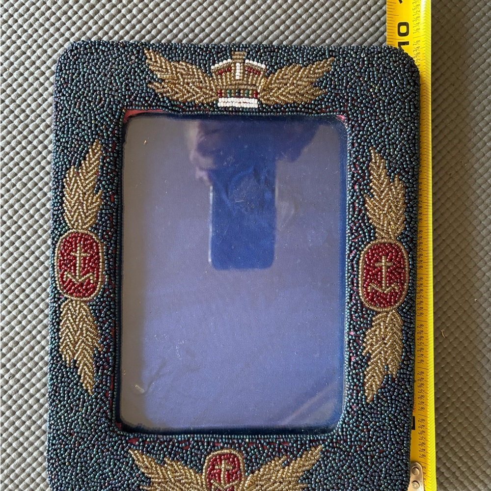 Beaded Picture Frame with Naval/military motif 5x7”